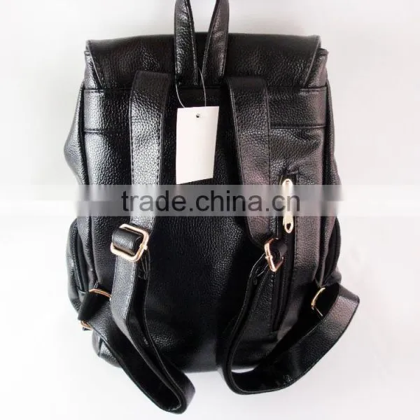 2015 Fashion Hot Selling Black PU Leather Backpack Custom Logo Backpack photo-3