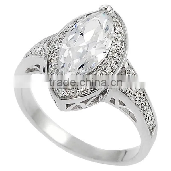 Sterling Silver Marquise-cut White Diamond Bridal-style Wedding Ring photo-3