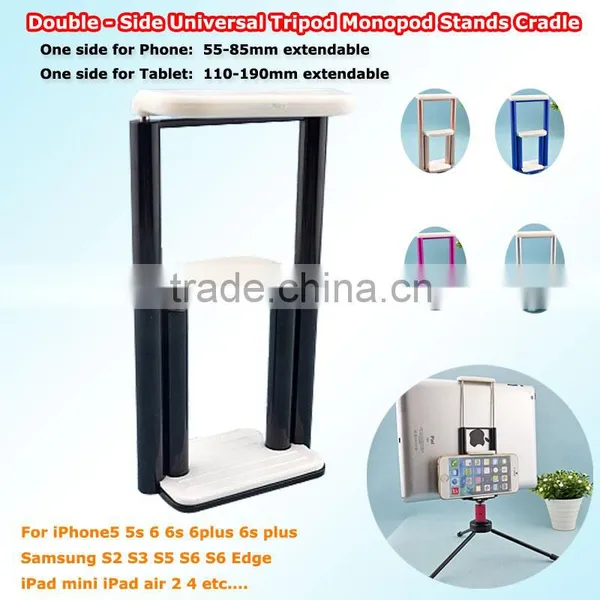 2 in 1 Double Side Universal Phone Tablet Tripod Stands Clip Mount Cradle for IPhone 6s 6 Plus Samsung S6 Edge IPad Mini Air 2 4