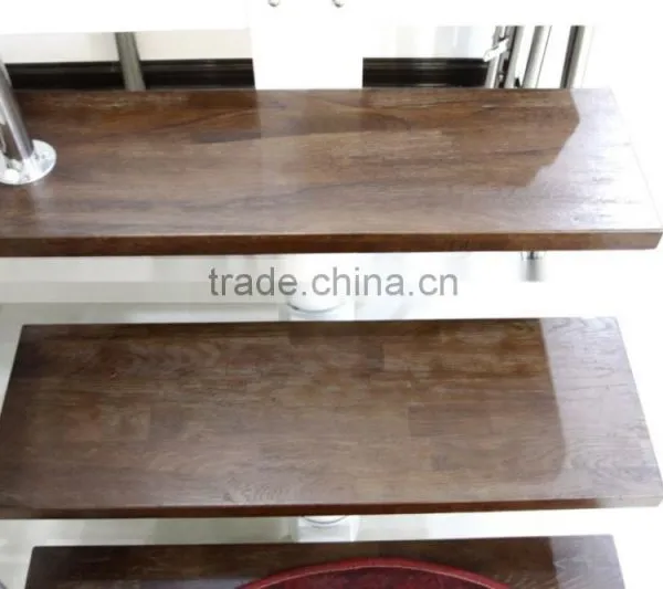Indoor Stainless Steel Wood Straight Stairs With Glass Tread photo-3