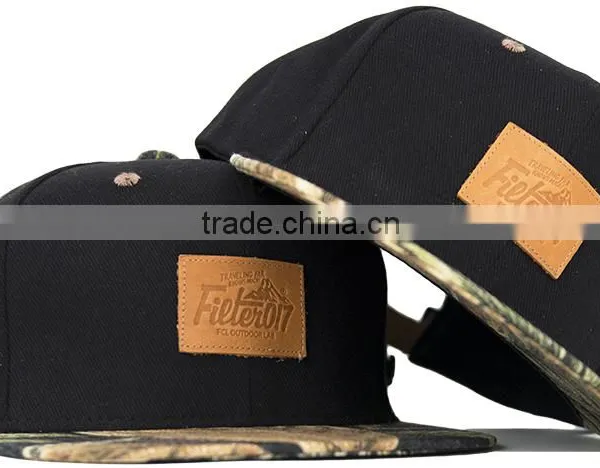 Black PU Leather Hat , Embroidery Designs Snapback , Customer Design Snapback photo-2
