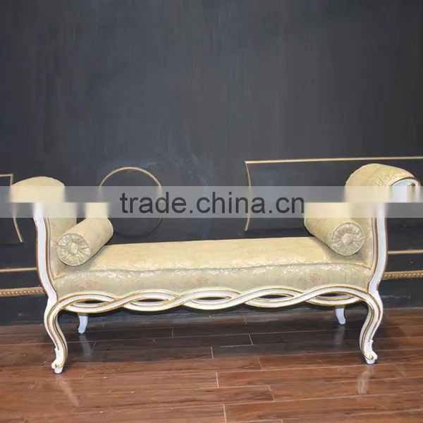 Royal Luxury Bedroom Furniture Baroque Solid Wood Hand Carving Bed End Bench photo-2