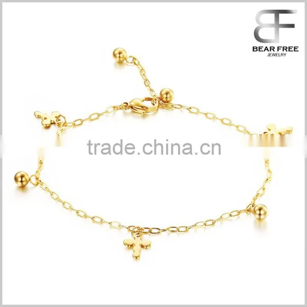 Cute 18k Gold Plated Stainless Steel Cross Pendant Anklet Ankle Bracelet Foot Chain Jewelry Gold