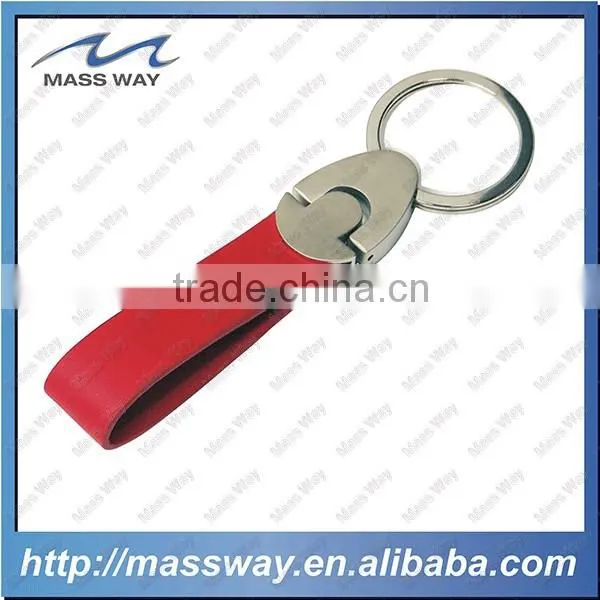 Handmade Decorative Blank Custom Red Leather Metal Key Chain photo-4