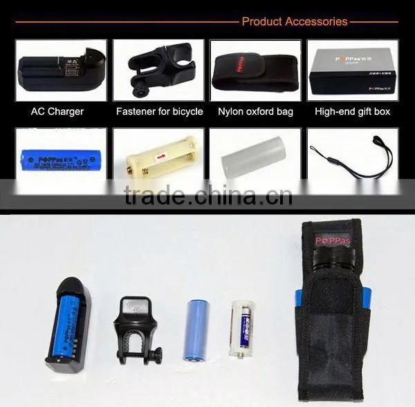 Promotion POPPAS T809 3W XPE Zoomable Bright Rechargeable Aluminium 18650 Battery Led Torch Flashlight photo-2