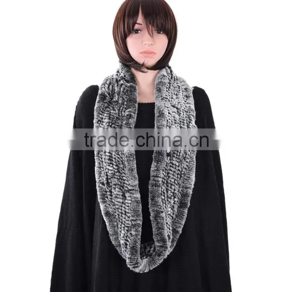 Rex Rabbit Knitted Fur Scarf Winter Fur Scarf Hand Knit Fur Scarf KZ160045 Quality Choice