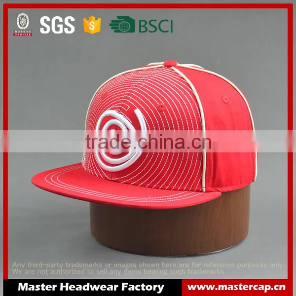 Red Flat Brim Fitted Caps With Custom Logos