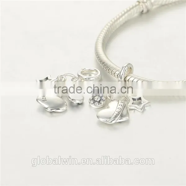 Heart Bracelet Charms European Charm Bracelet Necklace 100% Real 925 Sterling Silver S219 Aaa Cubic Zirconia photo-3