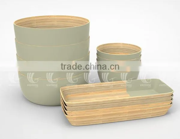 Lacquer Bamboo Salad Bowls, Spun Bamboo Trays photo-4
