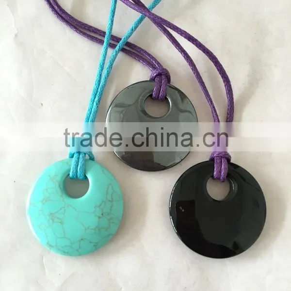 Custom Own Circle Natural Stone Pendant Necklace With Knotted Cord New Circle Natural Stone Pendant Necklace for Her 2017 photo-3