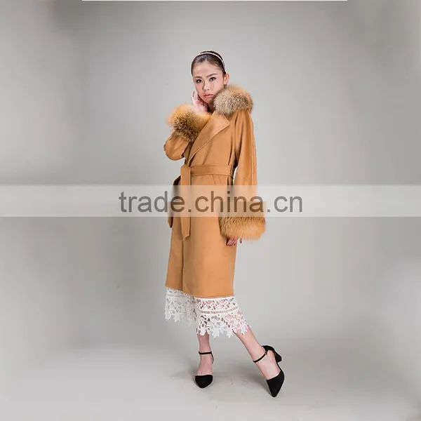 Myfur Factory Wholesale Wool Coat With Detachable Red Fox Fur Collar and Fox Fur Cuff Wool Fur Jacket photo-3