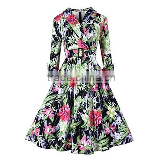 Walson Women's 1950s Vintage 3/4 Sleeve Rockabilly Swing Dress photo-2