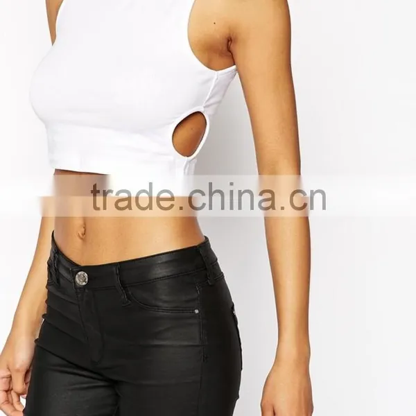 Sexy Crop Top With Circle Cut Outs for 2015 Summer Ladies