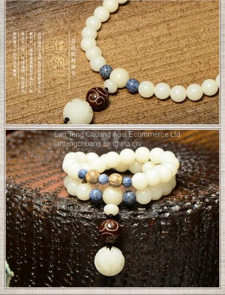 The Original Natural White Jade Buddha Hand on Weathering of Bodhi Seed Bead Bead Bracelet Original Folk Style photo-2