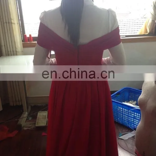 Real Picture 2016vestidos de Fiesta Elegant Red Sweetheart Long Chiffon Evening Dress Cap Sleeve V-back Party Dress photo-3