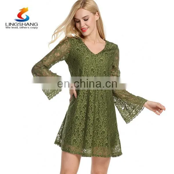 New Design Women's Elegant Lace Dress Summer Sexy V Collar Crochet Dress photo-2