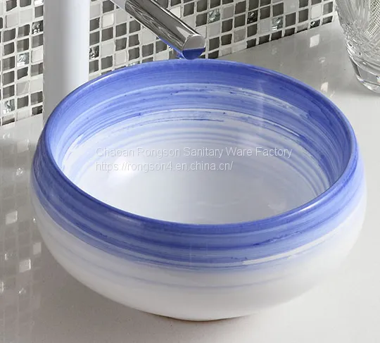 Hot Selling Bathroom Tabletop Golden Hand Painted Ceramic Oval Wash Art Basin Sink From Chaozhou China Manufacturer photo-2