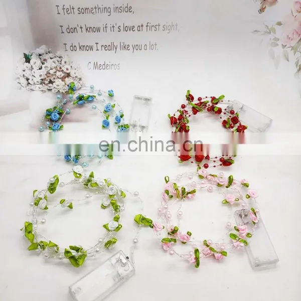 Romantic Pearl Beads With Small Cloth Rose Copper Wire String Light Battery Powered LED Fairy Light photo-6