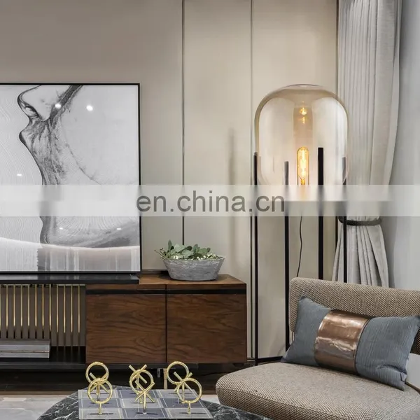 Zhongshan Nordic Light Four Tripod Amber Glass Shade Led Fancy Floor Lamp photo-6